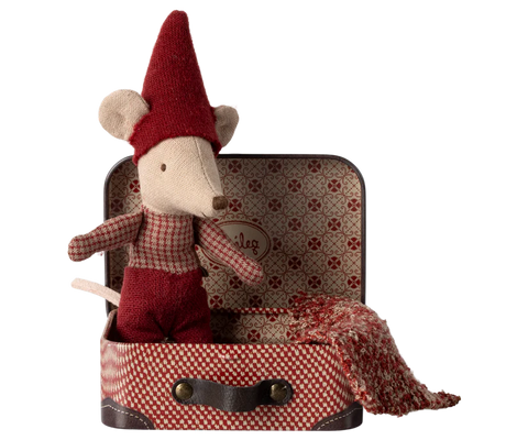 Christmas mouse, baby in suitcase