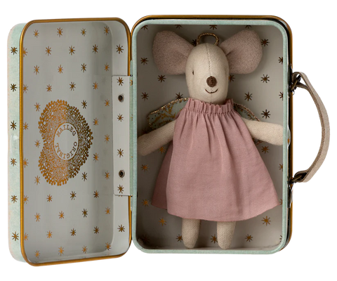 Angel mouse in suitcase